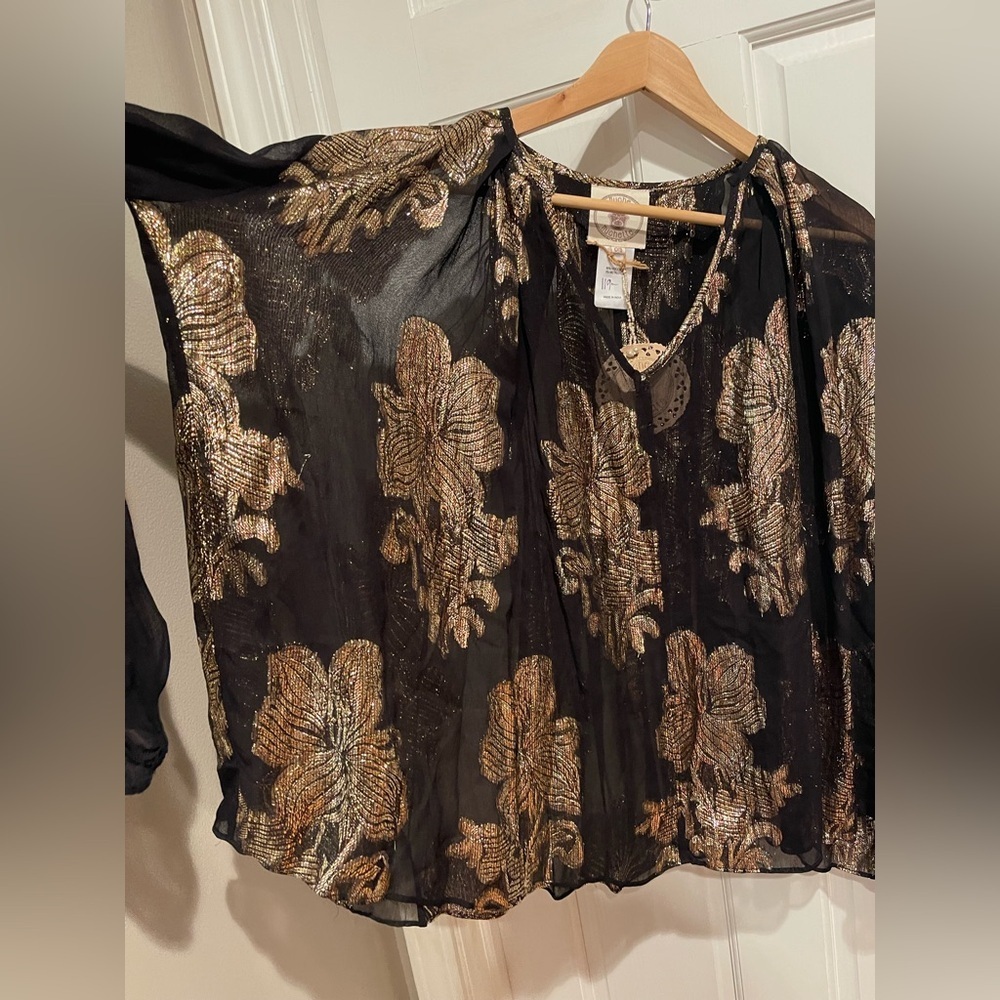 Muche et Muchette Black and Gold Floral Blouse O/S - Picture 5 of 7